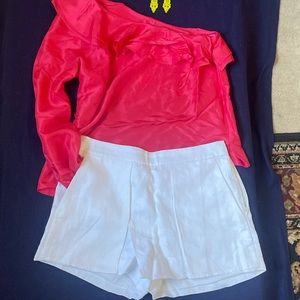 White layered linen shorts